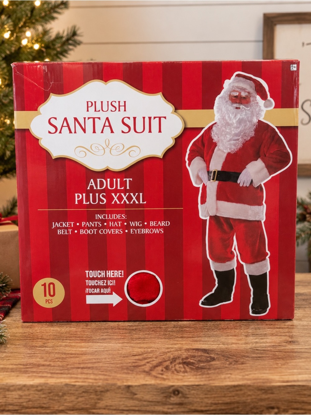 NEW IN BOX Adult Plus XXXL Plush Santa Suit 10-Piece Complete Christmas Costume